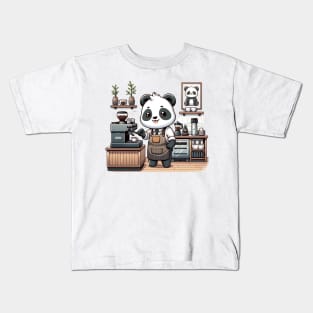 Barista Panda - Brewing Perfection in Cozy Café Kids T-Shirt